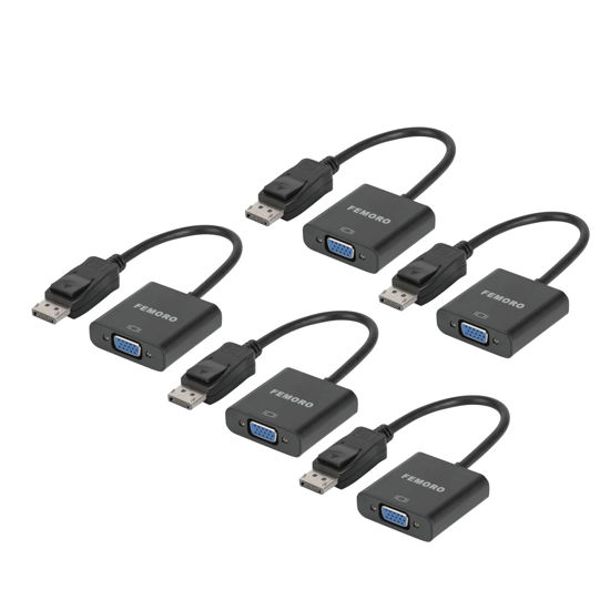 Picture of FEMORO Display Port to VGA Adapter 5-Pack 1080P Video Converter, Displayport DP to VGA Adapter Male to Female Connector (DP to VGA)