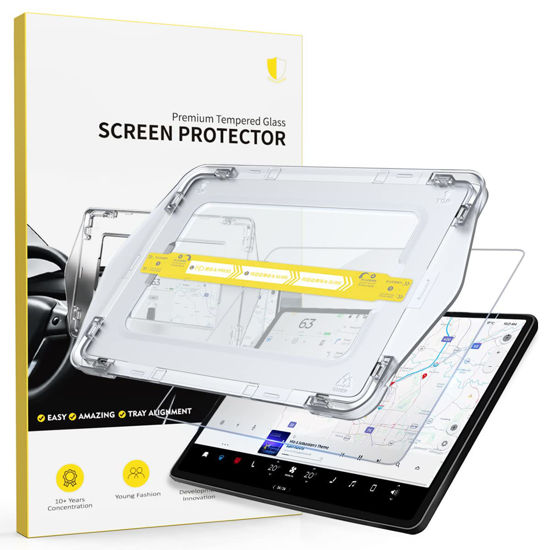 Picture of Canler Bubble Free Screen Protector for Tesla Model Y Model 3 with Easy Installation Kit Anti Glare and Reflections Full Coverage Dashboard Touchscreen Guard Accessories HD Excellent Touch Sensitivity