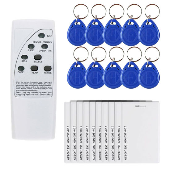 Picture of Handheld RFID ID Card Copier, 125kHz EM4305 RFID Proximity ID Card Reader/Writer/Duplicator+10Pcs Writable 125kHz RFID Key Fob+10Pcs Contactless 125kHz RFID Proximity Smart Card