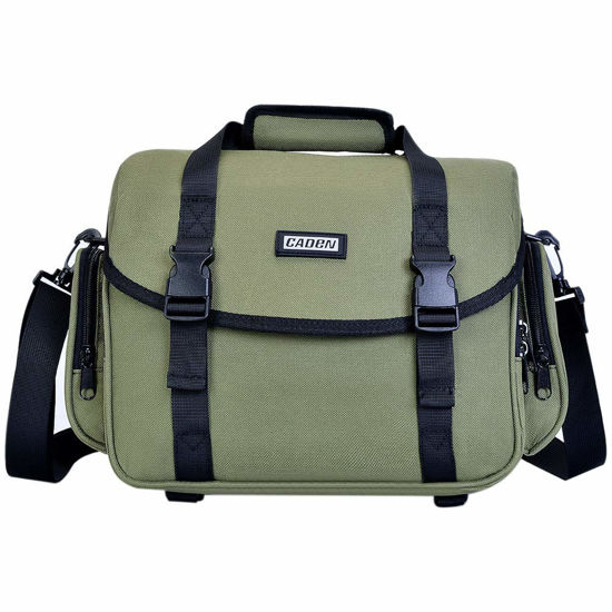 Picture of CADeN Camera Bag Case Shoulder Messenger Bag with Tripod Holder Compatible for Nikon, Canon, Sony, DSLR SLR Mirrorless Cameras Waterproof (Green, Small)