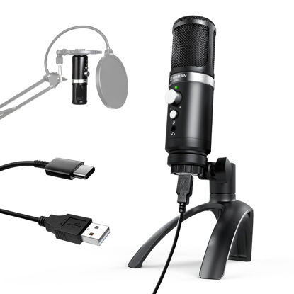 Picture of Podcast Microphone, MOMAN EM1 Mic USB PC Plug & Play Windows Mac Laptop Cardioid Polar Pattern Perfect for Recording YouTube Zoom Twitch YouTube Discord Streaming, USB-PC-Condenser-Computer-Microphone