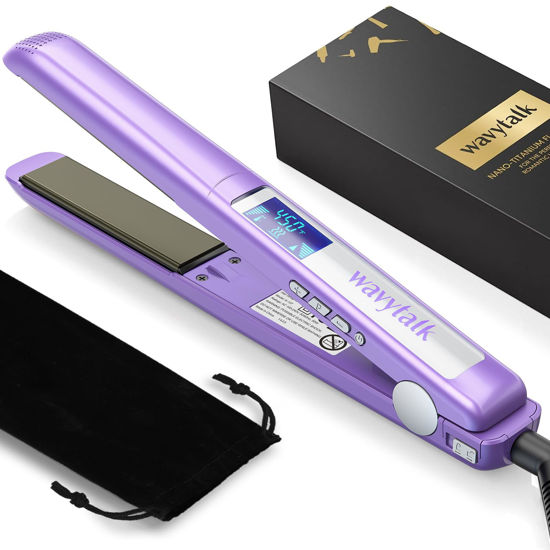 Picture of Wavytalk Pro Flat Iron Hair Straightener, 100% Pure Titanium Flat Iron for Easy Glide, Straightener and Curler for All Hairstyles, Dual Voltage Flat Iron for Hair (Purple)