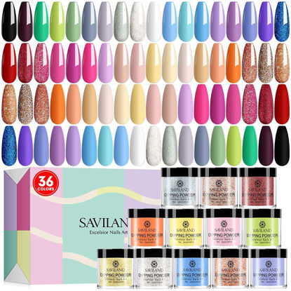 Picture of Saviland 36 Colors Dip Powder Nail Kit - Professional Nail Dip Powder Kit Glitter Dip Powder Colors Dip Nails Powder Starter Kit Dipping Powder Set for Beginners Salon Home DIY - Quick Drying No Lamp Needed