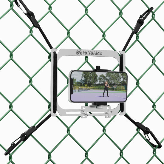 Picture of Cell Phone Fence Mount for iPhone, Mevo Start, Phones, GoPro and Other Action Cameras, to a Chain Link Fence for Recording Baseball,Softball and Tennis Games