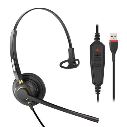 Picture of Arama USB Headset with Microphone Noise Cancelling & Audio Controls,Single Ear (Monaural) Ultra Comfort USB Headset with Mic for Pc Computer Laptop Business Skype UC Webinar Call Center Office