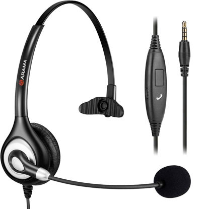 Picture of Arama Cell Phone Headset with Microphone Noise Cancelling & Call Controls 3.5mm Computer Headphone for iPhone, Android, Laptop, PC, Call Center Office, Business Skype Softphone