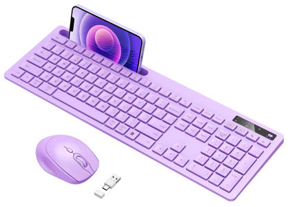 Picture of Keyboard and Mouse Wireless, Vivefox Wireless Keyboard with Phone Holder USB A & Type C Receiver Cute Keyboard and Mouse Compatible for Windows, Mac, MacBook/Air/Pro Computer (Purple)