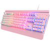 Picture of Dacoity Pink Gaming Keyboard, 104 Keys All-Metal Panel, Rainbow LED Backlit Quiet Computer Keyboard, Wrist Rest, Creamy PBT Keycaps, Anti-ghosting, Light Up USB Wired Cute Keyboard for PC Mac Xbox