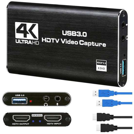 Picture of 4K@60Hz Audio Video Capture Card, USB 3.0 HDMI Video Capture Device, Full HD 1080P, 3.5mm TRS Audio Input, HDCP2.2, for Game Recording, Live Streaming Broadcasting