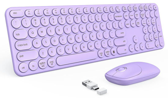 Picture of Purple Keyboard and Mouse Wireless, PEIOUS Cute Wireless Keyboard and Mouse with USB and Type C Receiver, Full Size Cordless Purple Wireless Keyboard for Mac and Windows, Laptop, PC (Purple)