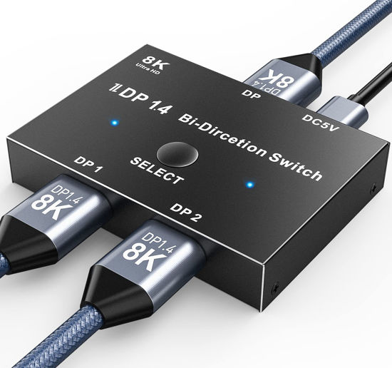 Picture of 8K DisplayPort Switch Splitter,MLEEDA Bidirectional DP 1.4 Switcher 2 in 1 Out / 1 in 2 Out,Supports 8K@30Hz 4K@120Hz,Compatible with Various Interfaces of Video Sources and Displays