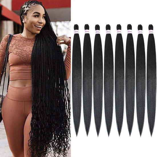 Picture of Long Braiding Hair 42 Inch 8 Packs Natural Black Professional Braided Hair Soft Synthetic Crochet Braids Hair Extension (42 Inch, 1B#)