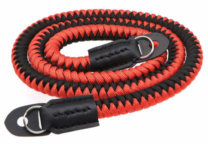 Picture of HITHUT Paracord Woven Camera Neck Shoulder Strap Belt Hand Compatible with Canon Nikon Sony Olympus Pentax Fujifilm Panasonic SLR DSLR Digital Mirrorless Cameras 42 inch Red Black