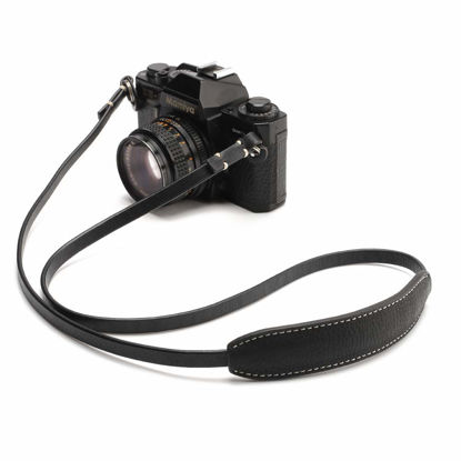 Picture of CANPIS CP005 Leather Camera Neck Shoulder Strap with Movable Pad compatible with Sony Leica Canon Fujifilm Olympus Panasonic Camera (Color: Black, Length 108cm)