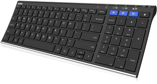 Picture of Arteck HB193 Universal Bluetooth Keyboard Multi-Device Stainless Steel Full Size Wireless Keyboard for Windows, iOS, Android, Computer Desktop Laptop Surface Tablet Smartphone Rechargeable Battery