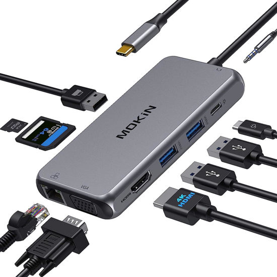 USB C Hub Multiport Adapter - 10 in 1 Portable Dongle with 4K HDMI, VGA,  Ethernet, 3 USB Ports, Audio, PD Charger, SD/Micro SD Card Reader  Compatible