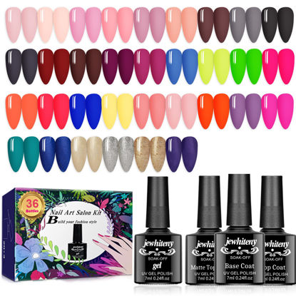 Picture of JEWHITENY 36PCS Gel Nail Polish Set- 33 Colors Gel Polish Soak Off Gel Nail Kit Gel polish Kit Nude Green Blue Red Pink Beauty Gifts Set for Women Girls