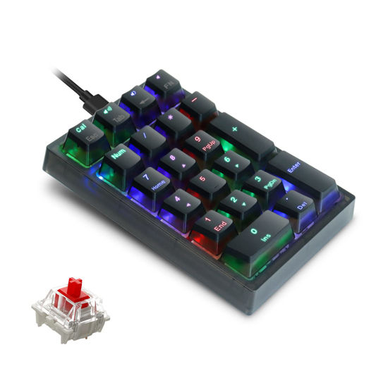 Picture of Womier Number Pad, WK21 Mechanical USB Wired Numeric Keypad with RGB Backlight and Pudding Keycaps for Laptop Desktop Computer PC(Black, Red Switches)