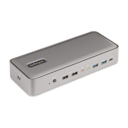 Picture of StarTech.com Dual-Laptop USB-C KVM Docking Station, Dual Monitor 4K 60Hz DisplayPort Dock, 5-Port USB Hub, GbE, 90W/45W Power Delivery to Two Laptops, Windows/Mac, 2-Host KVM Dock (129N-USBC-KVM-DOCK)