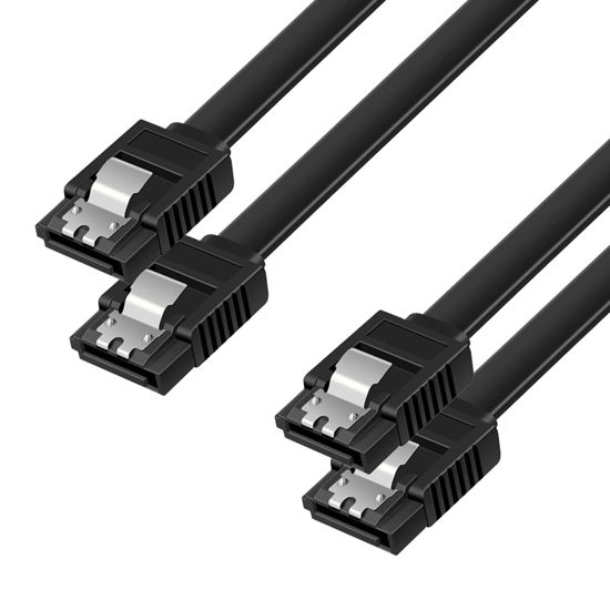 Picture of SATA Cable III, UV-CABLE 2 Pack SATA Cable III 6Gbps 18-Inch Straight HDD SDD Data Cable with Locking Latch 18 Inch Compatible for SATA HDD, SSD, CD Driver, CD Writer - Black(18 in, Black, 2)