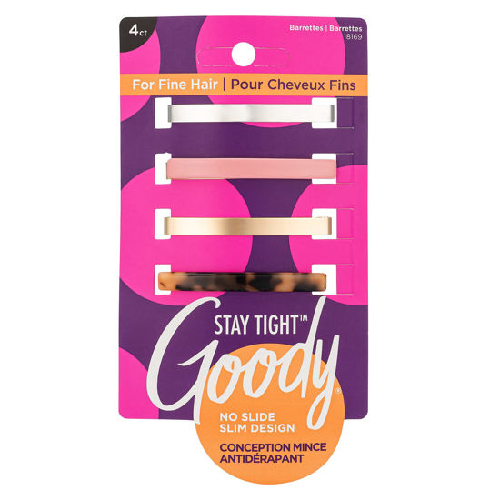 Picture of Goody Hair Barrettes Clips for Fine Hair - 4 Count, Assorted Colors - Slideproof and Lock-In Place - Pain-Free Hair Accessories for Men, Women, Boys, and Girls - Stay Tight for All Day Comfort