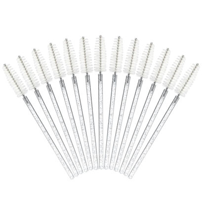 Picture of GCQQ 50PCS Crystal Mascara Wands Disposable Eyelash Eyebrow Spoolie Brush for Makeup Eyelash Extensions (White)