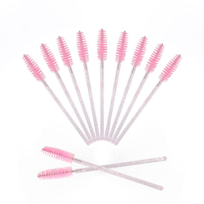 Picture of GCQQ 50PCS Crystal Mascara Wands, Disposable Eyelash Eyebrow Spoolie Brush for Makeup Eyelash Extensions, Eyebrow Spoolie for Lash Extension(Pink)