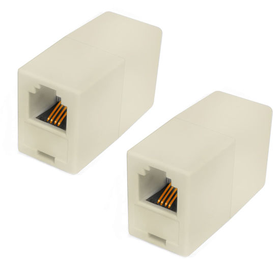 Picture of GIEHOUGRIO RJ11 8P4C Coupler,Telephone Line Connector Coupler, Inline Keystone Jack Female to Female Straight Telephone Cable Cord Extension Adapter Beige-2Pack