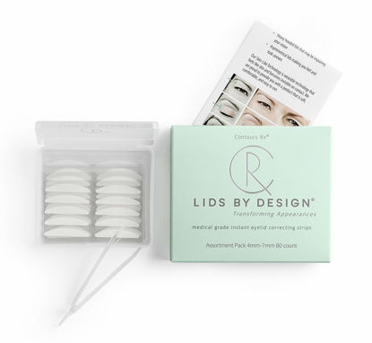 Picture of Contours Rx Lids By Design - Medical Grade Instant Eyelid Correcting Strips for Heavy, Hooded, & Droopy Lids - Invisible, Anti-Aging, and Hypoallergenic Eyelid Tape - (4mm - 7mm) Assortment Pack, 80ct