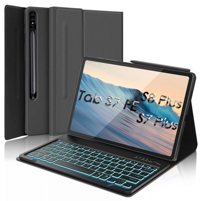 Picture of Tablet Keyboard Case for Galaxy Tab S7 FE(5G) 2021 / S8 Plus 2022 - Smart Protective Folio Case with S Pen Holder for Samsung Galaxy Tab S7 Plus - Wireless Backlight Detachable Bluetooth Keyboard