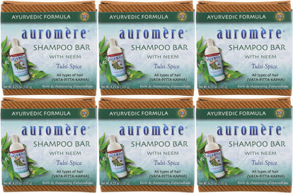 Picture of Auromere Ayurvedic Shampoo Bar - Eco Friendly, Handmade, Vegan, Cruelty Free, Natural, Non GMO, All in One Bar for Soap and Shampoo (4.23 oz), 6 pack