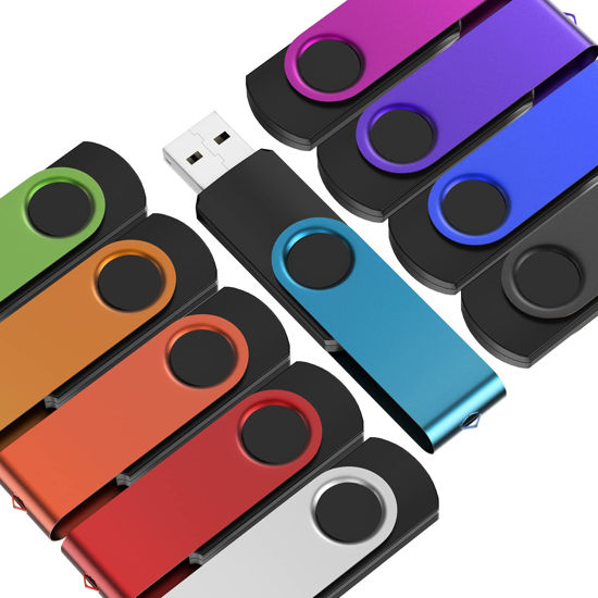 Picture of Flash Drive 64GB Pack of 10 Thumb Drives Bulk Kepmem 64 Giga USB Drives Value Metal USB 2.0 Memory Sticks Swivel Pen Drive 64 GB, Portable Jump Drive Colorful Multipack Zip Drives for Data Storage