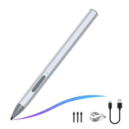 Picture of SSS·GRGB Stylus Pen for Microsoft Surface Pro9/8/X/7/6/5/4/3 Surface Go 3/2/1 Surface 3/Laptop/Studio/Book 4/3/2/1 with 4096 Tilt Pressure Palm Rejection Magnetic Attachment Rechargeable, Silver