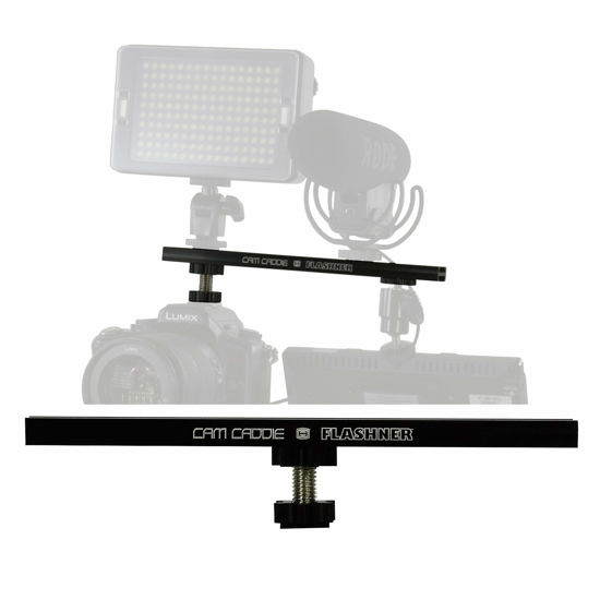 Picture of 8 Inch Cold Shoe Extension Bracket - Dual Sided Camera Flash Mount with D-Flashner Adapter by Cam Caddie - Black