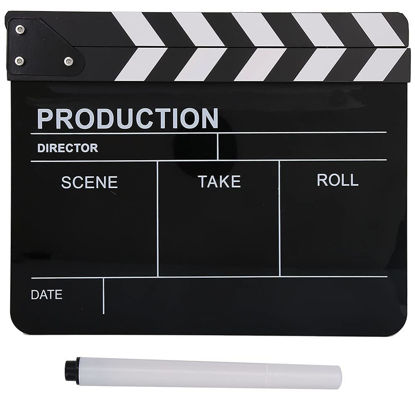 Picture of Acouto Director Clip Board Acrylic Director Scene Clapperboard TV Movie Action Board Film Cut Prop with Pen Directors Clapperboard 11.8 x 9.8 x 0.7inch (Black)
