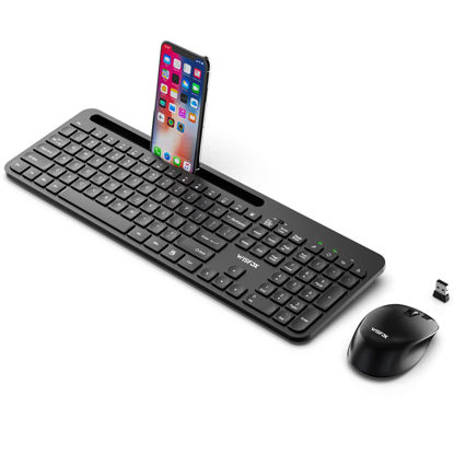 Picture of Wireless Keyboard and Mouse Combo, WisFox 2.4GHz Ergonomic USB Keyboard with Phone Holder, Full Size Keyboard and Mouse Set for Computer, Laptop and Desktop(Black)