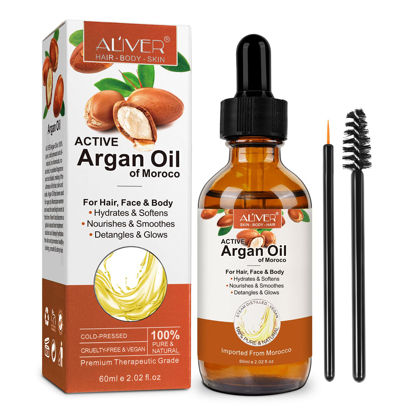 Picture of Yecuce Argan Oil of Morocco,Organic Cold Pressed Carrier Oil for Men Women,Argan Oil Hair Serum for Split End,Frizz Control,Dry Damaged Hair Repair, Safe For All Hair Types,2.02 Fl Oz