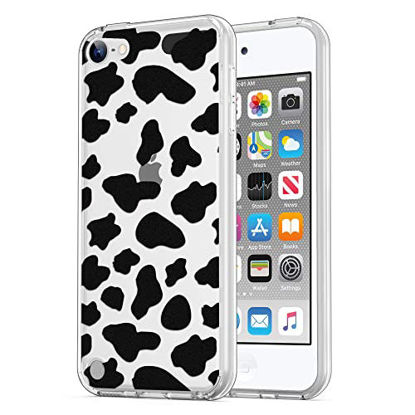 Picture of ULAK Compatible with iPod Touch 7 Case / iPod Touch 6 Case, Cute Cow Print Slim Fit Hybrid Bumper TPU/Scratch Resistant Hard PC Back Cover for iPod Touch 7th/6th/5th Generation, Black Cow