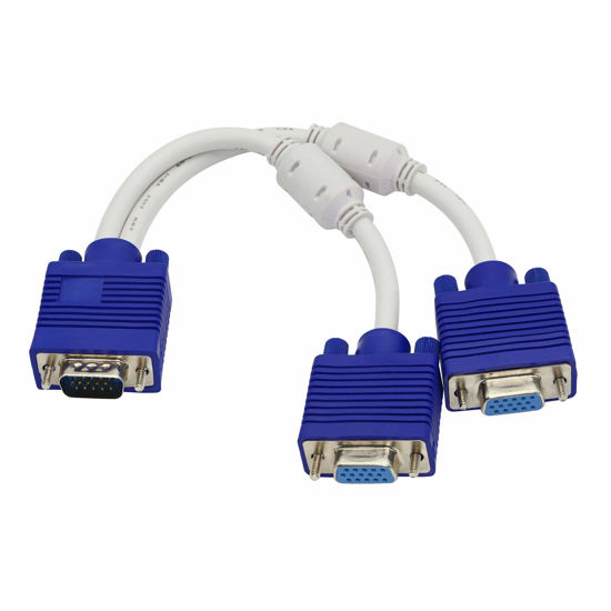 Picture of GINTOOYUN VGA Splitter Cable，VGA Y Cable 1 Male to 2 Female,HD15 VGA to Dual HD15 VGA Female Converter Video Cable for Screen Duplication-0.5FT(Blue)