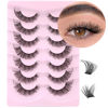 Picture of Natural Lashes Wispy Faux Mink Lashes Natural Look Cat Eye False Eyelashes Cluster Strip Lashes 16mm Short Eye Lashes Pack 7 Pairs