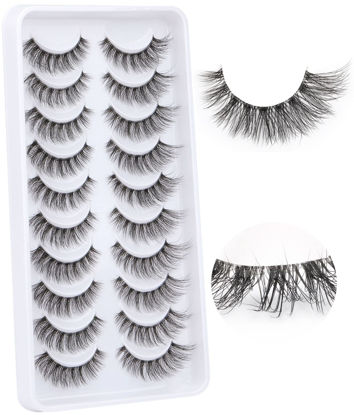 Picture of Natural False Lashes Clear Band Faux Mink Eyelashes Natural Look 12MM Short Fluffy Strip Wispy Lashes Pack by Kiromiro