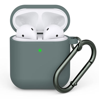 Picture of LELONG Compatible with AirPods Case Cover, Soft Silicone Protective Case Cover with Keychain Compatible with Apple AirPods 2nd 1st Charging Case Men Women [Front LED Visible] Pine Green