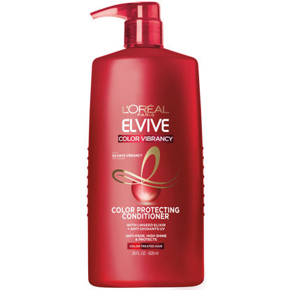 Picture of L’Oréal Paris Elvive Color Vibrancy Protecting Conditioner, for Color Treated Hair, Conditioner with Linseed Elixir and Anti-Oxidants, for Anti-Fade, High Shine, and Color Protection, 28 Fl Oz