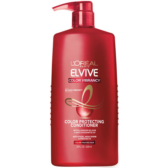 Picture of L’Oréal Paris Elvive Color Vibrancy Protecting Conditioner, for Color Treated Hair, Conditioner with Linseed Elixir and Anti-Oxidants, for Anti-Fade, High Shine, and Color Protection, 28 Fl Oz