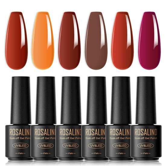 Picture of ROSALIND Orange Brown Gel Nail Polish Set, 6PCS Nail Gel Polish Campfire Fall Winter Gel Color Nail Polish Gel Brown Collection Nail Polish Pumpkin Series Gel Nail Decoration Halloween Gifts for Women