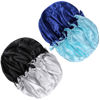 Picture of 2PCS Large Satin Bonnet With Ruffled Edge Adjustable Silky Sleep Bonnet Double Layer Hair Bonnet for Women Curly Hair(Black+Blue) …