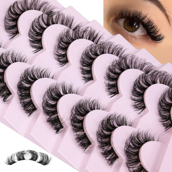 Picture of Natural Cluster Lashes Extensions Wispy Natural Look False Eyelashes Individual Lashes 3D Strips Eyelash Extensions DIY Lashes 7 Pairs Multipack