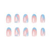 Picture of RikView French Tip Press on Nails Medium Fake Nails Blue Nails with Swirls Design Almond Acrylic Nails