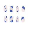 Picture of RikView French Tip Press on Nails Short Fake Nails Oval Blue Nails for Women with Swirls Design