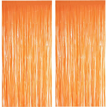 Picture of Orange Tinsel Curtain Party Backdrop - GREATRIL Foil Fringe Curtain Party Streamers for Fall/Thanksgiving Day/Birthday/Doorway/Easter/Coco Theme/Halloween/Day of The Dead Party Decorations 2 Packs